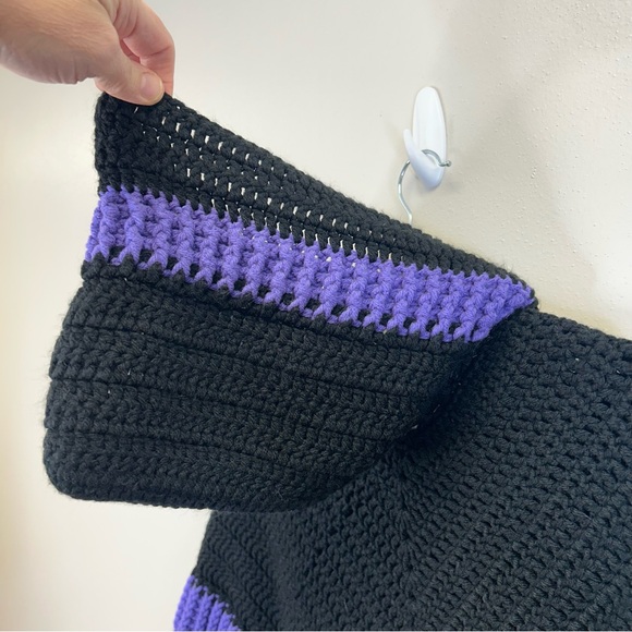 Goth Witchy Fairygoth Black Purple Crotchet Knit Handmade Hooded Poncho Sweater - Picture 10 of 10
